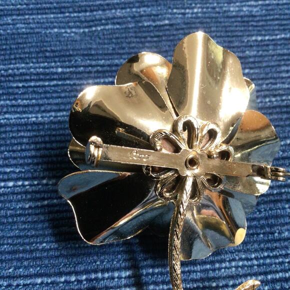 Vintage Gold Tone Flower Pin Brooch 3" Floral 925A - Picture 3 of 3
